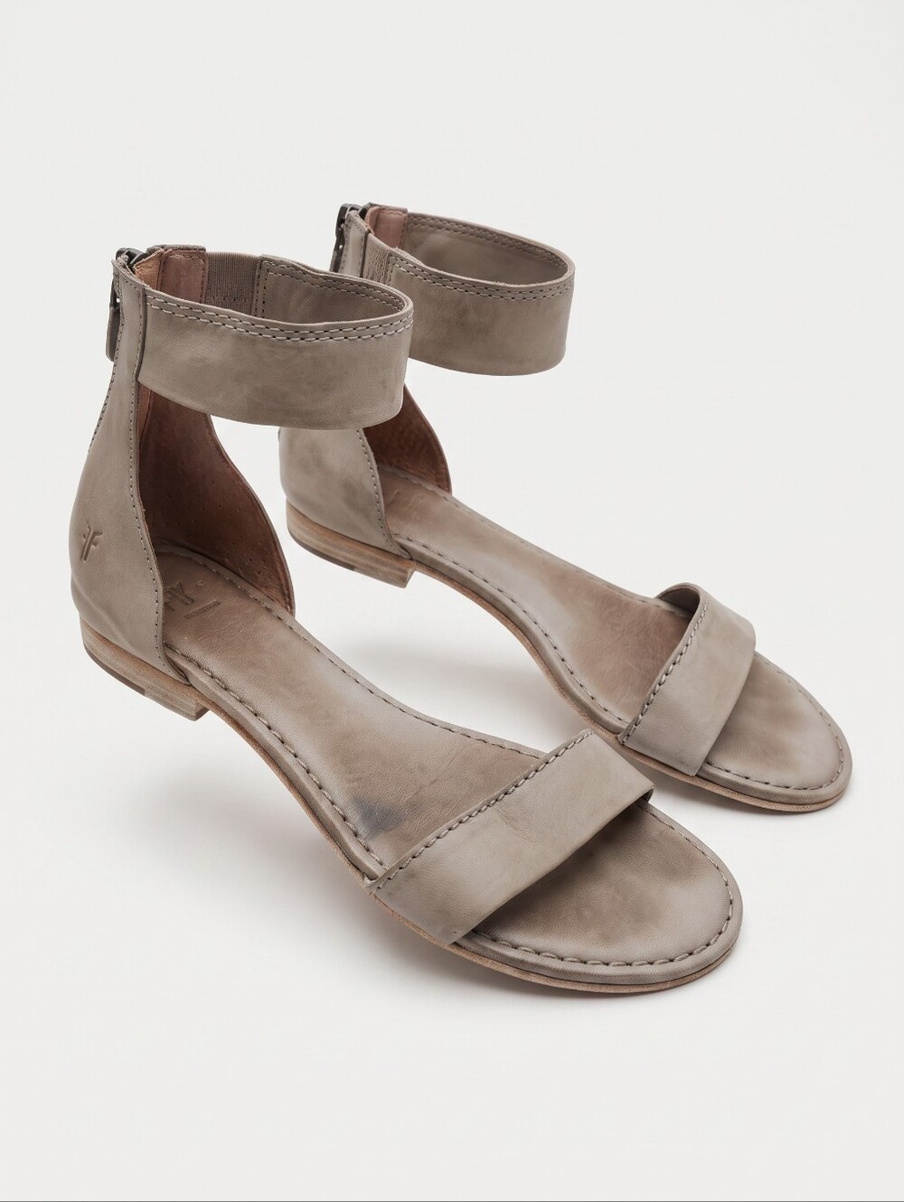 Frye Taupe Leather Ankle-Strap Sandals